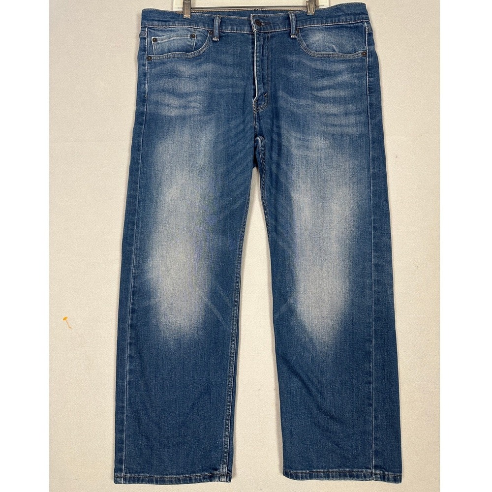 Levis 505 Jeans Men 36X29 Blue Regular Fit Straight Leg Stretch Denim Distressed